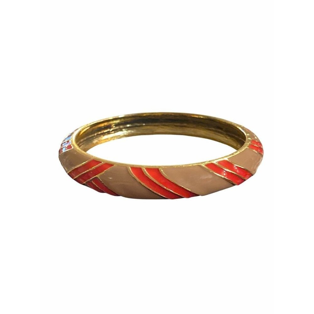 J. CREW Neon Orange Tan Twist Gold Tone Bangle Bracelet